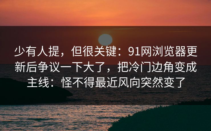少有人提，但很关键：91网浏览器更新后争议一下大了，把冷门边角变成主线：怪不得最近风向突然变了