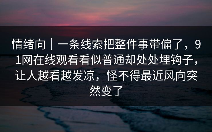 情绪向｜一条线索把整件事带偏了，91网在线观看看似普通却处处埋钩子，让人越看越发凉，怪不得最近风向突然变了