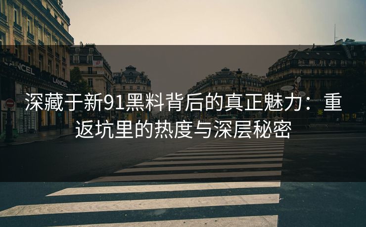 深藏于新91黑料背后的真正魅力：重返坑里的热度与深层秘密